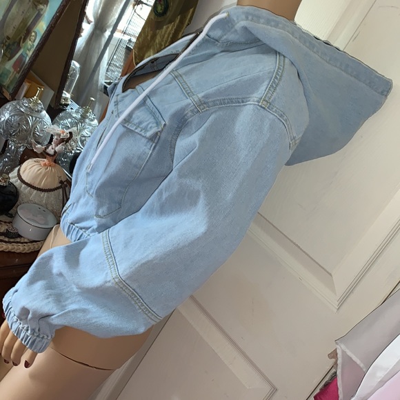 Hooded denim jean jacket with pockets size S M - Picture 7 of 8